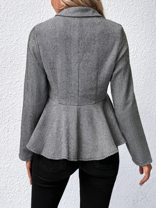 Shop Ruffle Hem Collared Blazer - High-Quality U.S. Made Women’s Fashion with Free & Fast Shipping