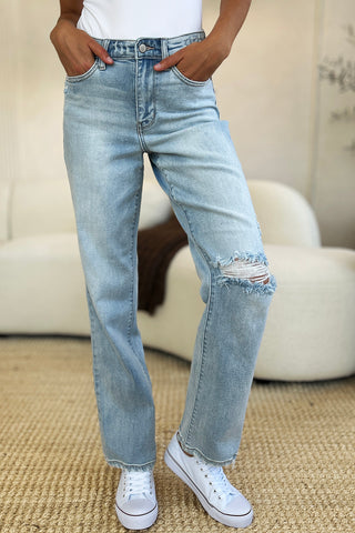 Shop Judy Blue Full Size High Waist Distressed Straight Jeans - High-Quality U.S. Made Women’s Fashion with Free & Fast Shipping