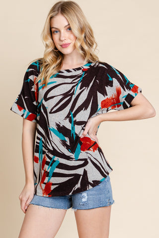 Shop BOMBOM Printed Round Neck Short Sleeve T-Shirt - High-Quality U.S. Made Women’s Fashion with Free & Fast Shipping