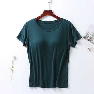 Shop Green Plus Size Round Neck Short Sleeve T-Shirt with Bra - High-Quality U.S. Made Women’s Fashion with Free & Fast Shipping