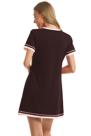 Shop Contrast Trim Short Sleeve Lounge Dress - High-Quality U.S. Made Women’s Fashion with Free & Fast Shipping