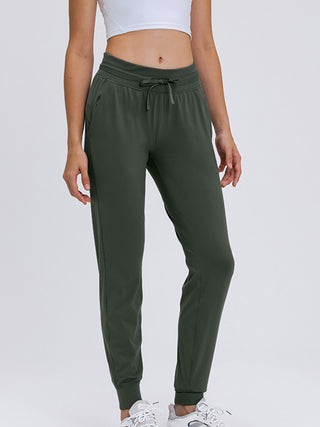 Shop Army Green Double Take Tied Joggers with Pockets - High-Quality U.S. Made Women’s Fashion with Free & Fast Shipping