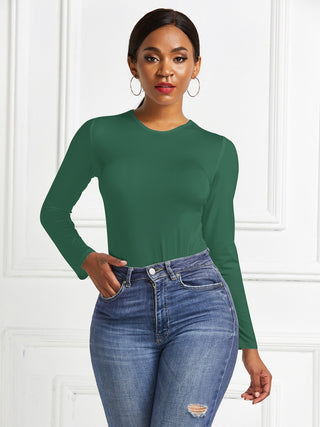 Shop Round Neck Long Sleeve Bodysuit - High-Quality U.S. Made Women’s Fashion with Free & Fast Shipping