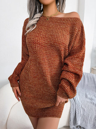 Shop Brick S Heathered Boat Neck Lantern Sleeve Sweater Dress - High-Quality U.S. Made Women’s Fashion with Free & Fast Shipping