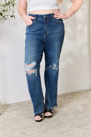 Shop Judy Blue Full Size High Waist 90's Distressed Straight Jeans - High-Quality U.S. Made Women’s Fashion with Free Fast Shipping