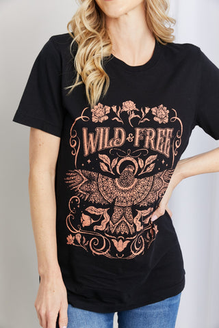 Shop mineB Full Size WILD FREE Graphic Round Neck Tee - High-Quality U.S. Made Women’s Fashion with Free & Fast Shipping