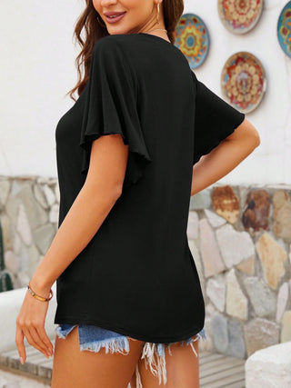 Shop V-Neck Flutter Sleeve T-Shirt - High-Quality U.S. Made Women’s Fashion with Free & Fast Shipping