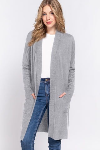 Shop HGREY ACTIVE BASIC Open Front Rib Trim Long Sleeve Knit Cardigan - High-Quality U.S. Made Women’s Fashion with Free & Fast Shipping