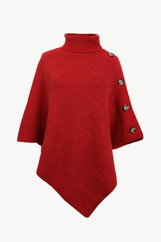 Shop Deep Red One Size Turtleneck Buttoned Poncho - High-Quality U.S. Made Women’s Fashion with Free & Fast Shipping