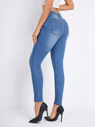 Shop High Rise Skinny Jeans with Pockets - High-Quality U.S. Made Women’s Fashion with Free & Fast Shipping