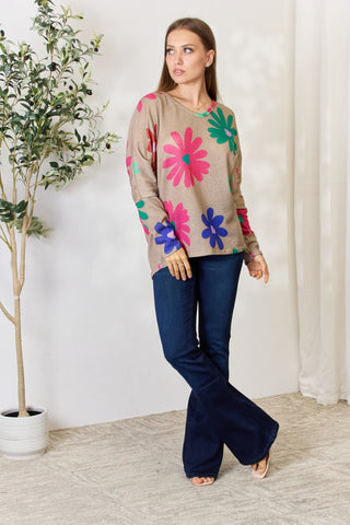 Shop Hopely Full Size Floral V-Neck Long Sleeve Top - High-Quality U.S. Made Women’s Fashion with Free & Fast Shipping