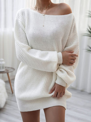 Shop Balloon Sleeve Boat Neck Sweater Mini Dress - High-Quality U.S. Made Women’s Fashion with Free Fast Shipping