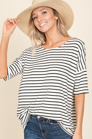 Shop Ivory BOMBOM Striped Round Neck T-Shirt - High-Quality U.S. Made Women’s Fashion with Free & Fast Shipping