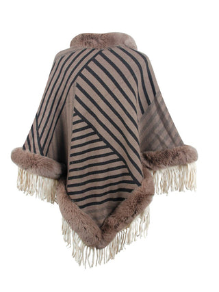 Shop Striped Fringe Hem Poncho - High-Quality U.S. Made Women’s Fashion with Free Fast Shipping