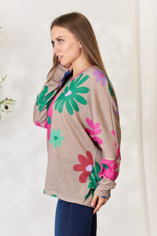 Shop Hopely Full Size Floral V-Neck Long Sleeve Top - High-Quality U.S. Made Women’s Fashion with Free & Fast Shipping