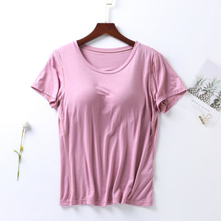 Shop Moonlit Mauve Plus Size Round Neck Short Sleeve T-Shirt with Bra - High-Quality U.S. Made Women’s Fashion with Free & Fast Shipping