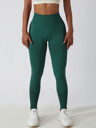 Shop Dark Green Wide Waistband High Waist Active Leggings - High-Quality U.S. Made Women’s Fashion with Free & Fast Shipping