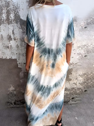 Shop Full Size Pocketed Tie-Dye Short Sleeve Dress - High-Quality U.S. Made Women’s Fashion with Free Fast Shipping