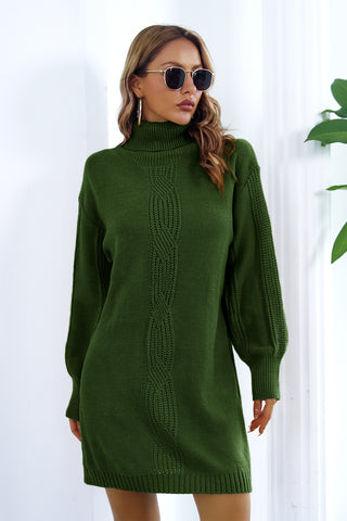 Shop Openwork Turtleneck Long Sleeve Sweater Dress - High-Quality U.S. Made Women’s Fashion with Free & Fast Shipping