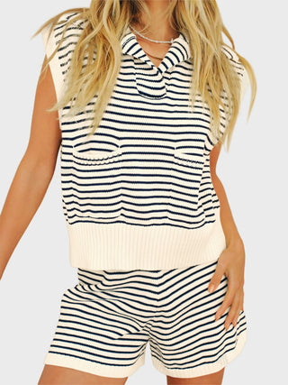 Shop Striped Cap Sleeve Top and Shorts Sweater Set - High-Quality U.S. Made Women’s Fashion with Free Fast Shipping