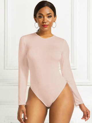 Shop Round Neck Long Sleeve Bodysuit - High-Quality U.S. Made Women’s Fashion with Free & Fast Shipping