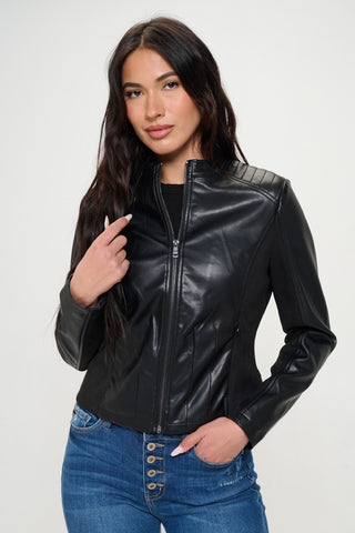 Shop Black Coalition LA Zip Up Vegan Moto Jacket - High-Quality U.S. Made Women’s Fashion with Free & Fast Shipping