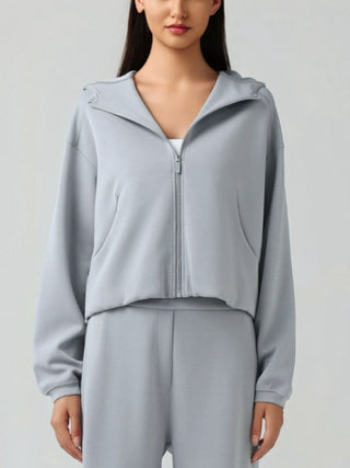 Shop Gray Millennia Zip Up Dropped Shouder Active Hooded - High-Quality U.S. Made Women’s Fashion with Free & Fast Shipping