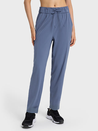 Shop Dusty Blue Drawstring Sport Pants with Pockets - High-Quality U.S. Made Women’s Fashion with Free & Fast Shipping