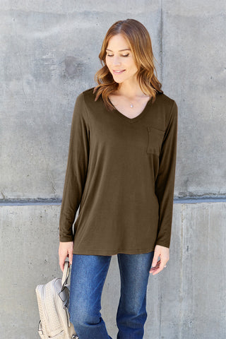 Shop Basic Bae Full Size V-Neck Long Sleeve Top - High-Quality U.S. Made Women’s Fashion with Free & Fast Shipping