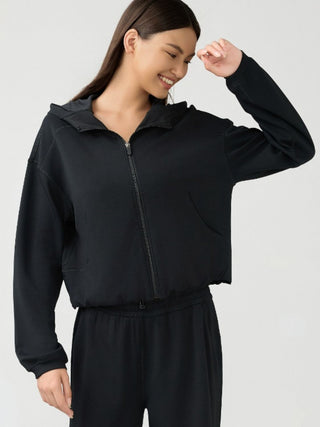 Shop Black Millennia Zip Up Dropped Shouder Active Hooded - High-Quality U.S. Made Women’s Fashion with Free & Fast Shipping