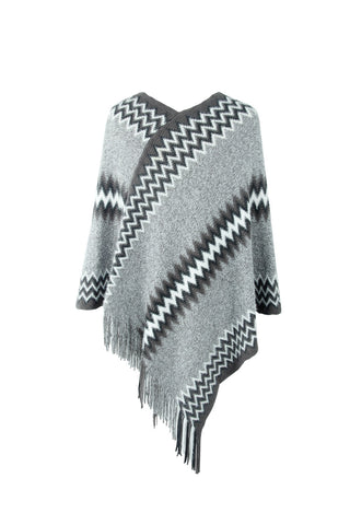 Shop Fringe Hem Striped Cape Sleeve Poncho - High-Quality U.S. Made Women’s Fashion with Free Fast Shipping