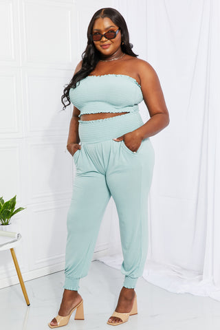 Shop Zenana Full Size Stylish Comfort Smocked Tube Top & Joggers Set - High-Quality U.S. Made Women’s Fashion with Free & Fast Shipping