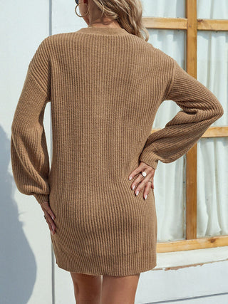 Shop Buttoned V-Neck Sweater Dress - High-Quality U.S. Made Women’s Fashion with Free & Fast Shipping