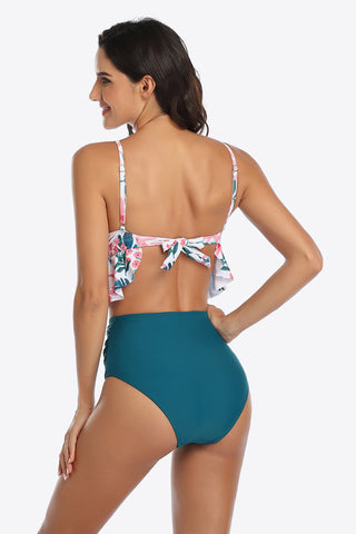 Shop Tropical Print Ruffled Two-Piece Swimsuit - High-Quality U.S. Made Women’s Fashion with Free Fast Shipping