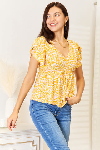 Shop Floral Petal Sleeve Babydoll Top - High-Quality U.S. Made Women’s Fashion with Free & Fast Shipping