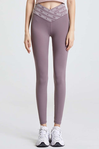 Shop Mauve Wide Waistband Sports Pants - High-Quality U.S. Made Women’s Fashion with Free & Fast Shipping