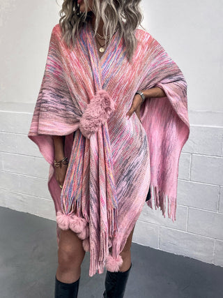 Shop Heathered Fringe Hem Poncho - High-Quality U.S. Made Women’s Fashion with Free Fast Shipping