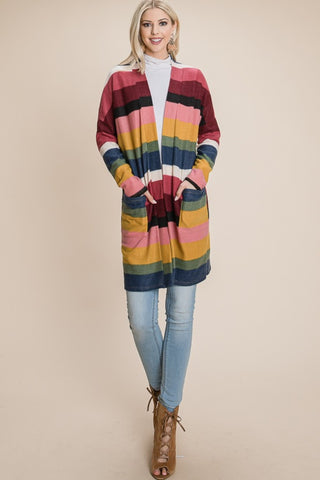 Shop BOMBOM Color Block Striped Open Front Cardigan - High-Quality U.S. Made Women’s Fashion with Free Fast Shipping