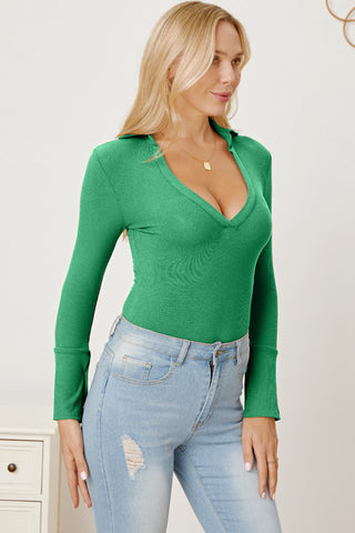 Shop V-Neck Long Sleeve Bodysuit - High-Quality U.S. Made Women’s Fashion with Free & Fast Shipping