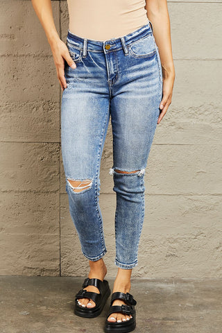 Shop Medium BAYEAS Mid Rise Distressed Skinny Jeans - High-Quality U.S. Made Women’s Fashion with Free & Fast Shipping