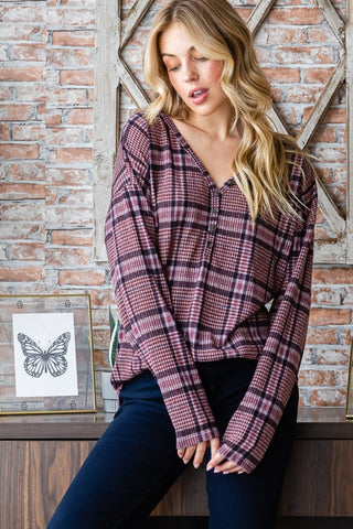 Shop Heimish Full Size Plaid V-Neck Long Sleeve Top - High-Quality U.S. Made Women’s Fashion with Free & Fast Shipping