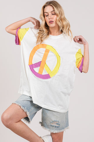 Shop SAGE + FIG Color Block Peace Applique T-Shirt - High-Quality U.S. Made Women’s Fashion with Free & Fast Shipping