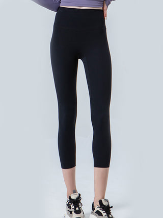 Shop Black Wide Waistband Cropped Sports Leggings - High-Quality U.S. Made Women’s Fashion with Free & Fast Shipping