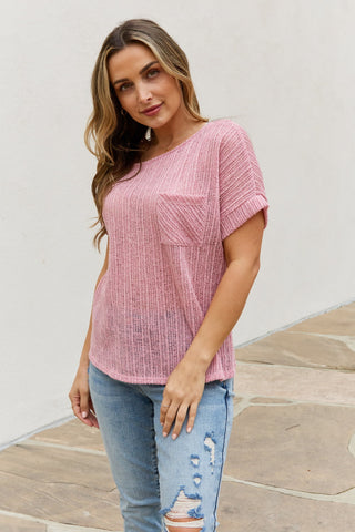 Shop e.Luna Full Size Chunky Knit Short Sleeve Top in Mauve - High-Quality U.S. Made Women’s Fashion with Free & Fast Shipping