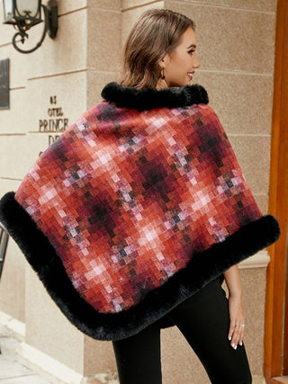 Shop Faux Fur Trim Poncho - High-Quality U.S. Made Women’s Fashion with Free & Fast Shipping