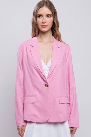 Shop Love Tree One-Button Long Sleeve Linen Blazer - High-Quality U.S. Made Women’s Fashion with Free & Fast Shipping