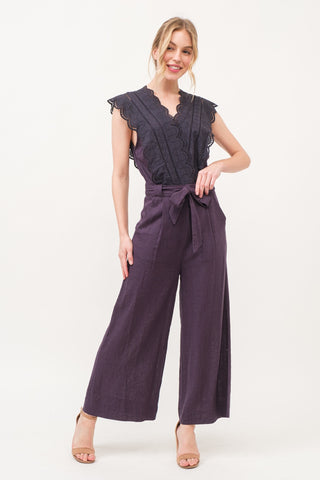 Shop Purple And The Why Laced Surplice Tie Waist Jumpsuit - High-Quality U.S. Made Women’s Fashion with Free & Fast Shipping