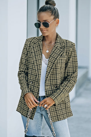 Shop Plaid Double-Breasted Long Sleeve Blazer - High-Quality U.S. Made Women’s Fashion with Free & Fast Shipping