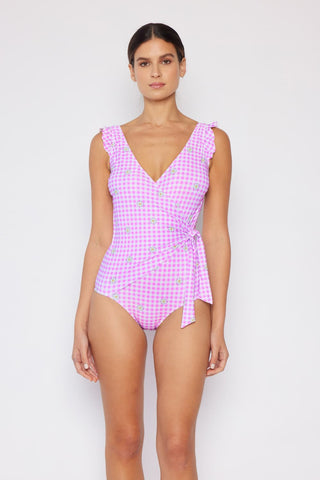 Shop Marina West Swim Full Size Float On Ruffle Faux Wrap One-Piece in Carnation Pink - High-Quality U.S. Made Women’s Fashion with Free & Fast Shipping