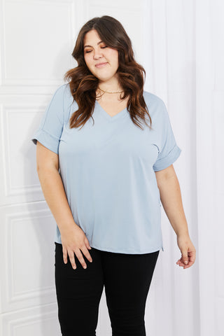 Shop Light Blue Zenana Simply Comfy Full Size V-Neck Loose Fit T-Shirt in Blue - High-Quality U.S. Made Women’s Fashion with Free & Fast Shipping